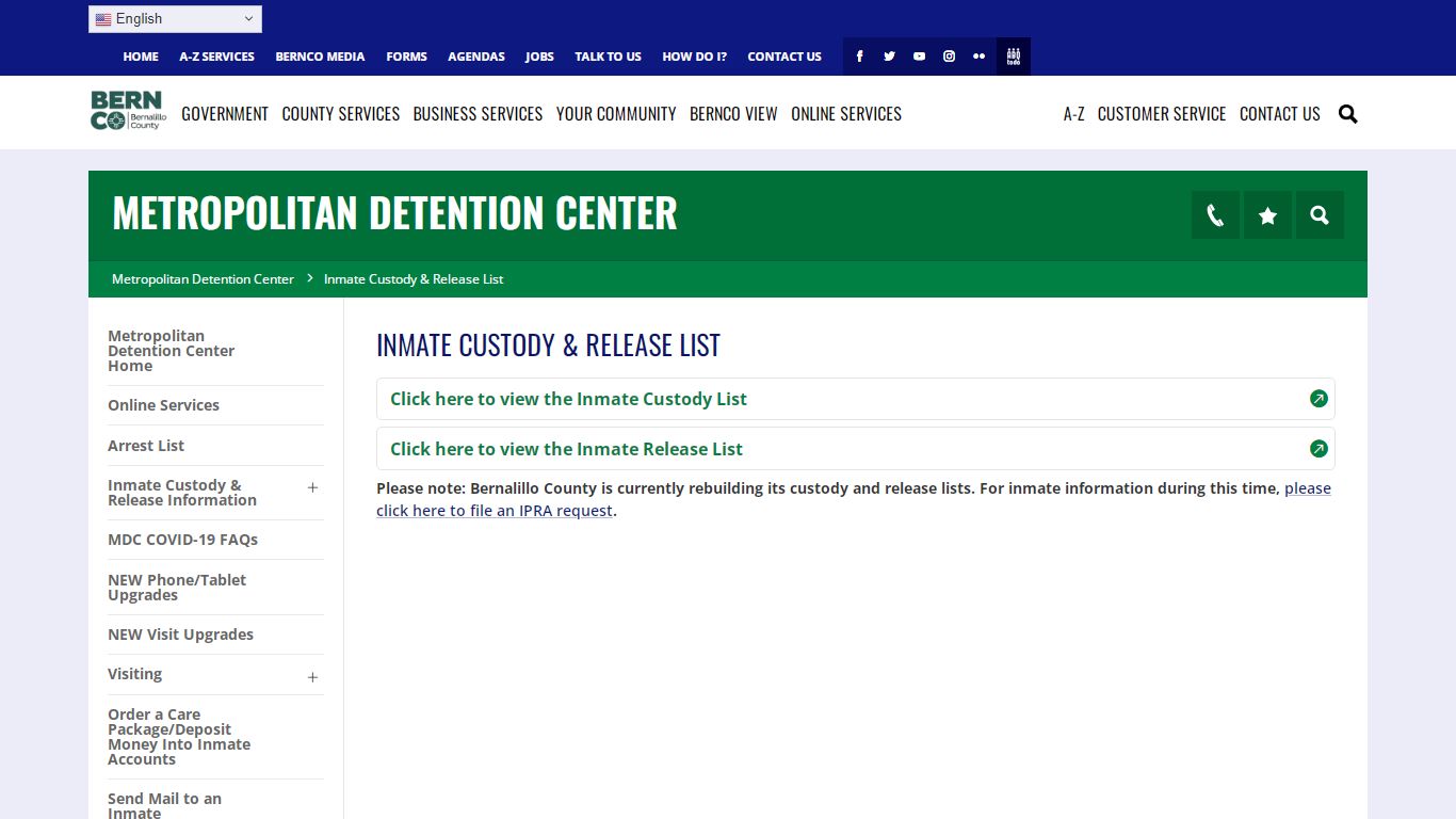 Inmate Custody & Release List - Metropolitan Detention Center